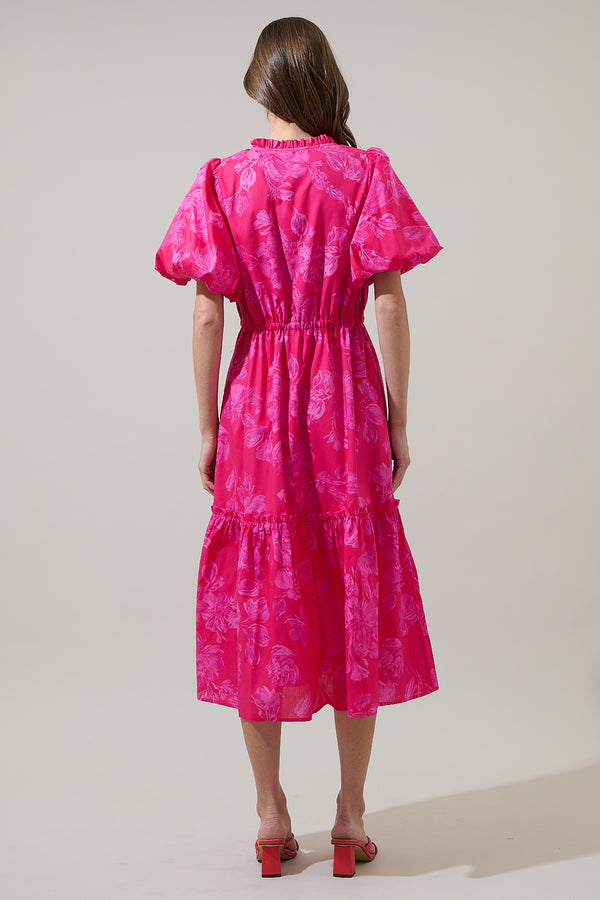 Sugarlips Vacey Floral Ginny Bubble Sleeve Midi Dress