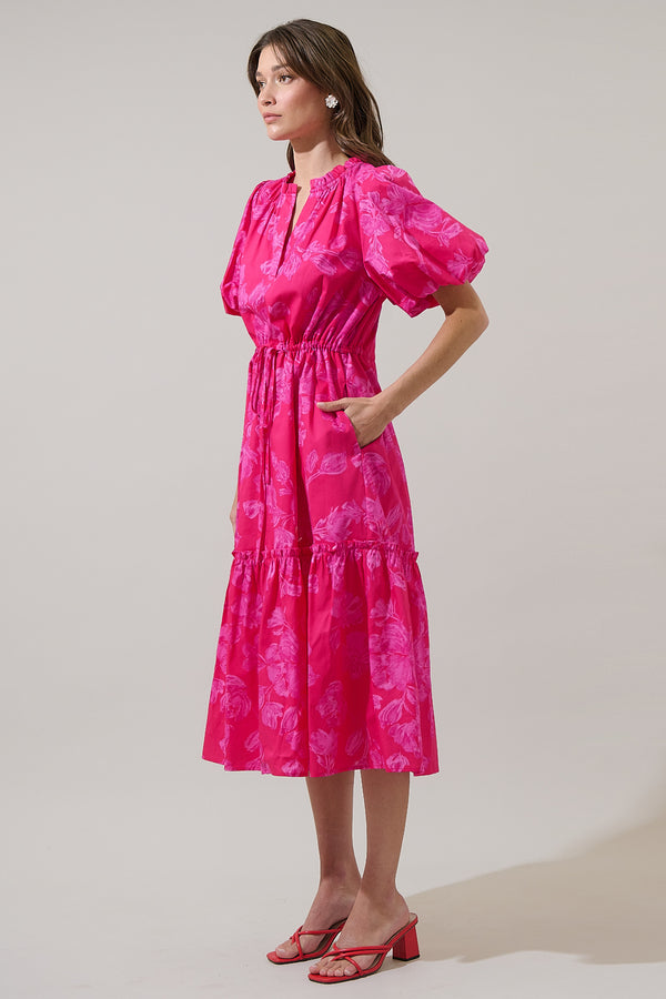 Sugarlips Vacey Floral Ginny Bubble Sleeve Midi Dress