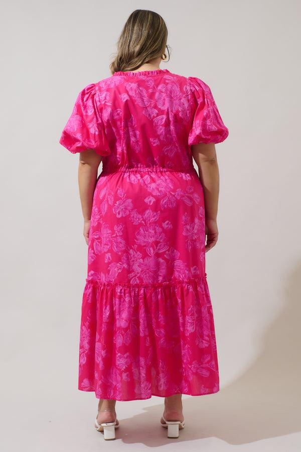 Sugarlips Vacey Floral Ginny Bubble Sleeve Midi Dress Curve