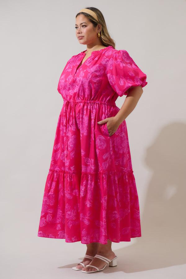 Sugarlips Vacey Floral Ginny Bubble Sleeve Midi Dress Curve