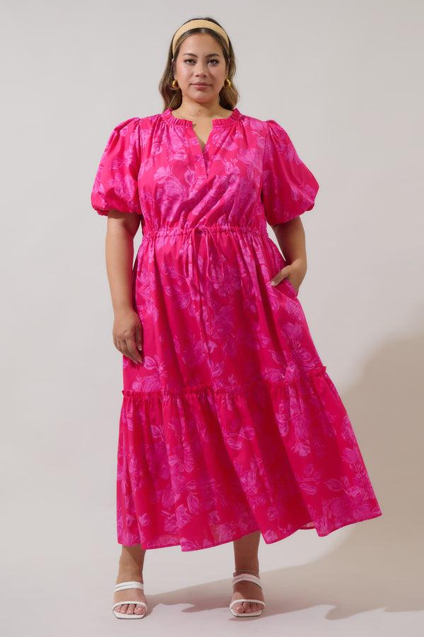 sugarlips Vacey Floral Ginny Bubble Sleeve Midi Dress Curve