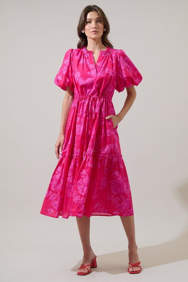 sugarlips Vacey Floral Ginny Bubble Sleeve Midi Dress