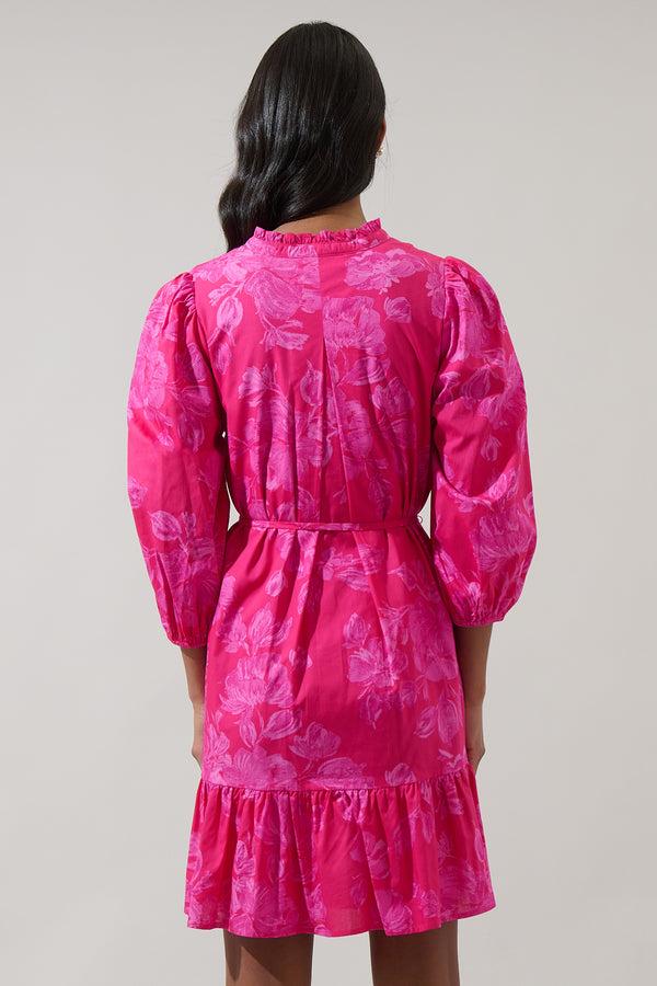 Sugarlips Vacey Floral Jazlyn Split Neck Mini Dress