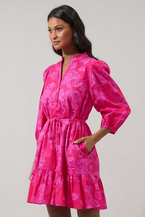 Sugarlips Vacey Floral Jazlyn Split Neck Mini Dress