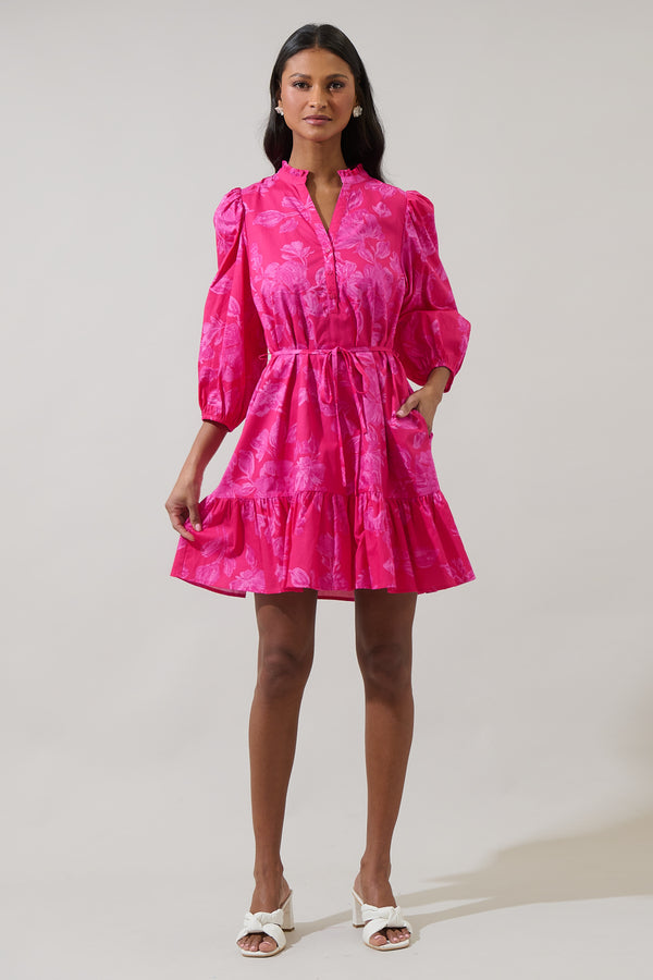 Sugarlips Vacey Floral Jazlyn Split Neck Mini Dress