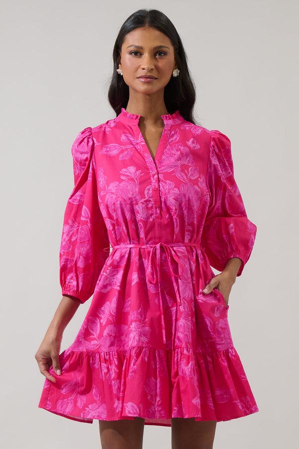 sugarlips Vacey Floral Jazlyn Split Neck Mini Dress