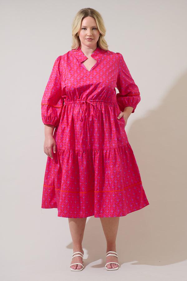 sugarlips Vaila Floral Soraya Midi Tiered Dress Curve