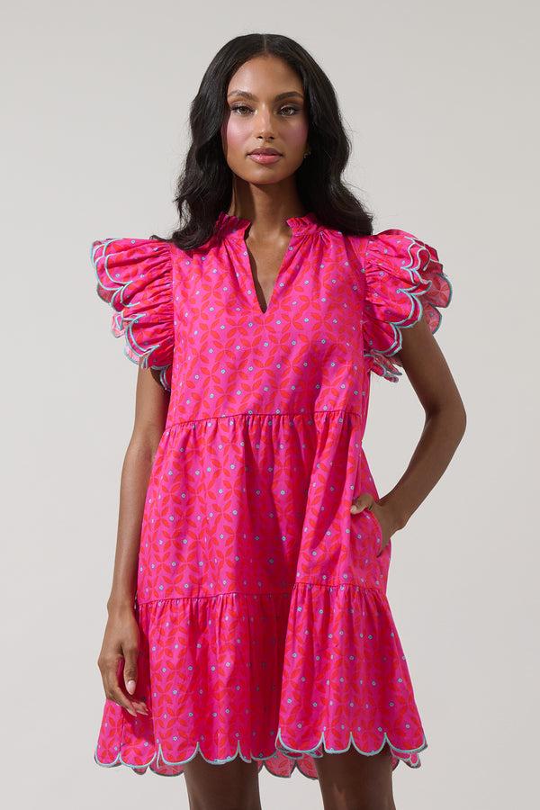 Sugarlips Vaila Floral Tess Shift Scallop Mini Dress