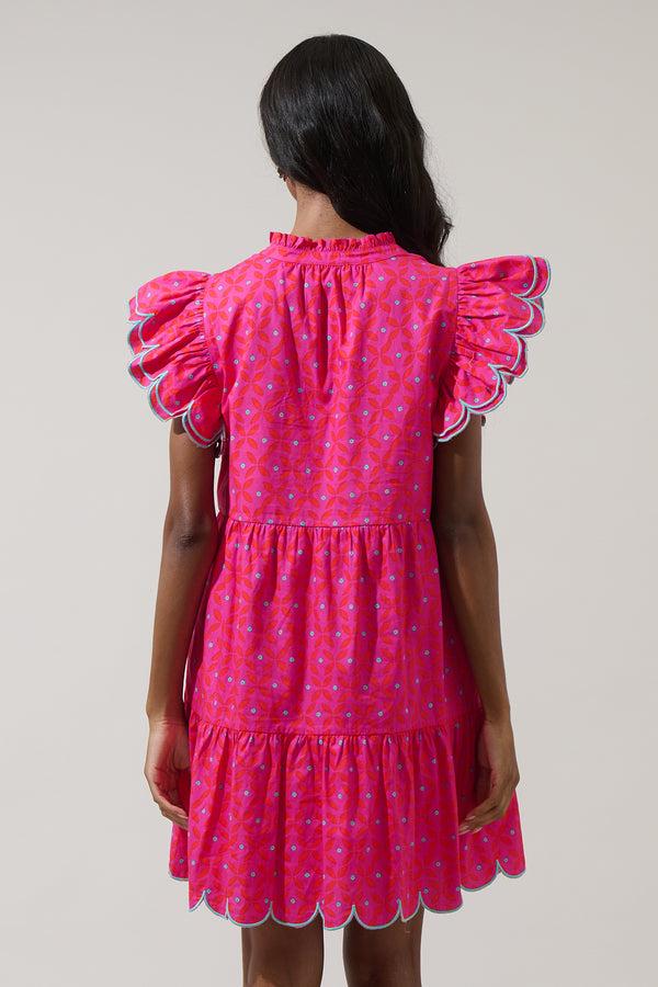 Sugarlips Vaila Floral Tess Shift Scallop Mini Dress