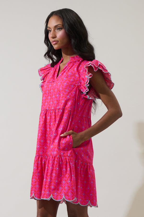 Sugarlips Vaila Floral Tess Shift Scallop Mini Dress