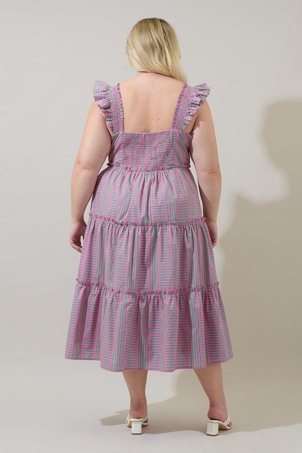 Sugarlips Valda Striped Aurie Tiered Midi Dress Curve