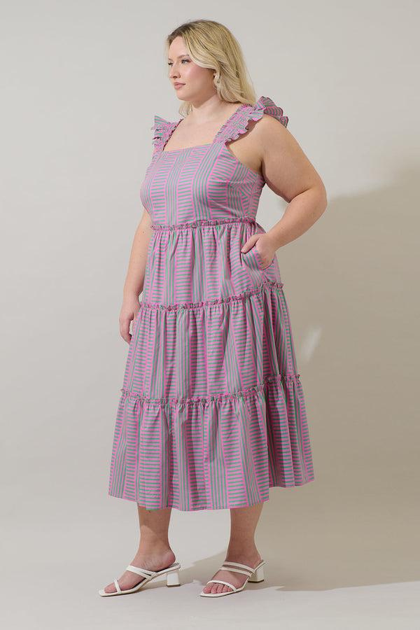 Sugarlips Valda Striped Aurie Tiered Midi Dress Curve
