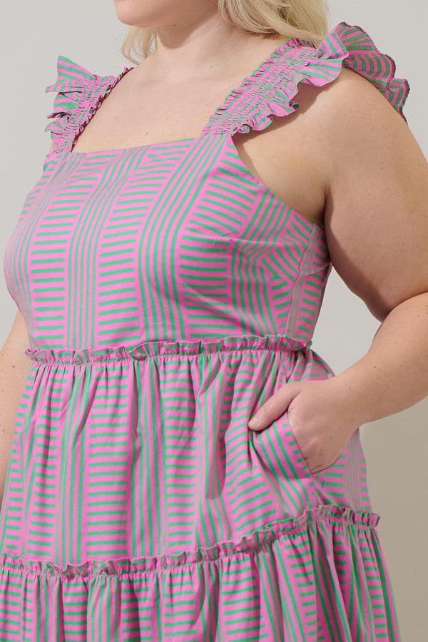 Sugarlips Valda Striped Aurie Tiered Midi Dress Curve