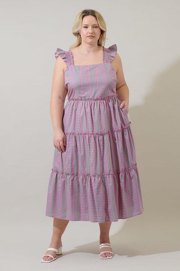 sugarlips Valda Striped Aurie Tiered Midi Dress Curve