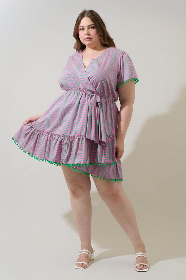 Sugarlips Valda Striped Fredrie Wrap Mini Dress Curve