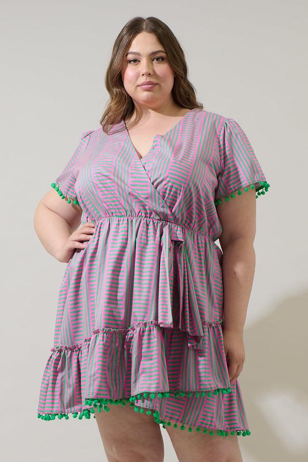sugarlips Valda Striped Fredrie Wrap Mini Dress Curve