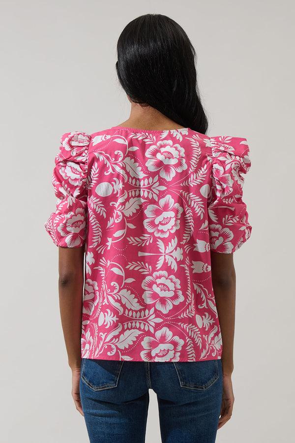 Sugarlips Valen Floral Chancellor Ruched Sleeve Blouse