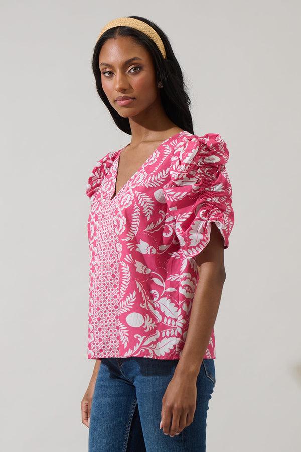 Sugarlips Valen Floral Chancellor Ruched Sleeve Blouse