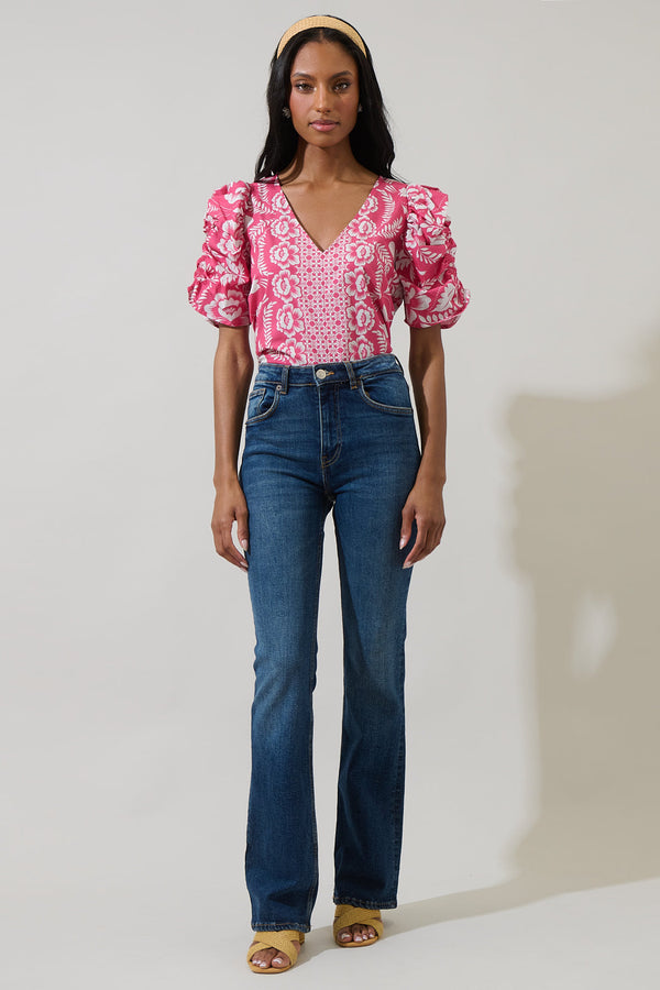 Sugarlips Valen Floral Chancellor Ruched Sleeve Blouse