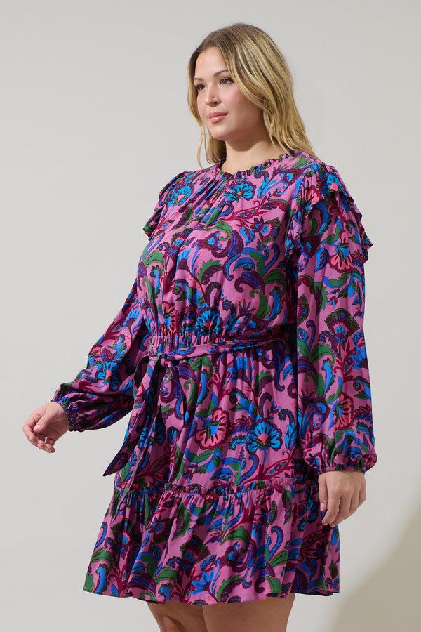Sugarlips Valier Floral Balloon Sleeve Blouson Dress Curve