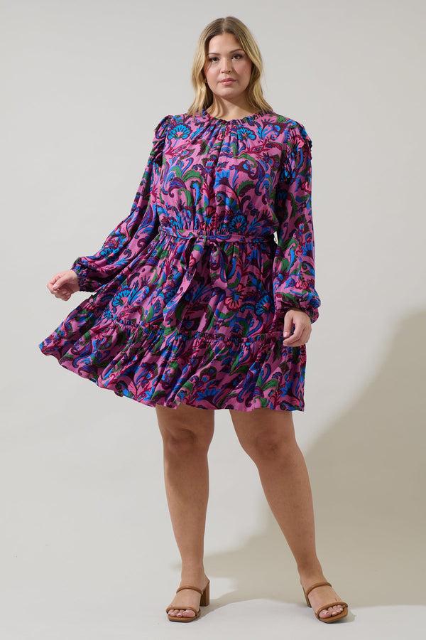 Sugarlips Valier Floral Balloon Sleeve Blouson Dress Curve