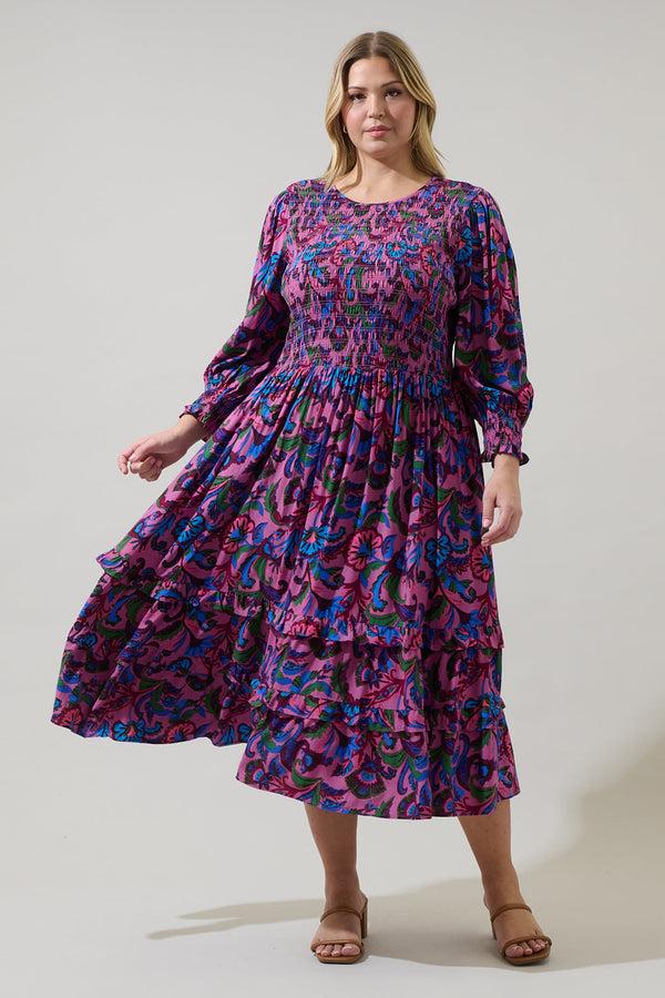 sugarlips Valier Floral Ludlow Smocked Midi Dress Curve