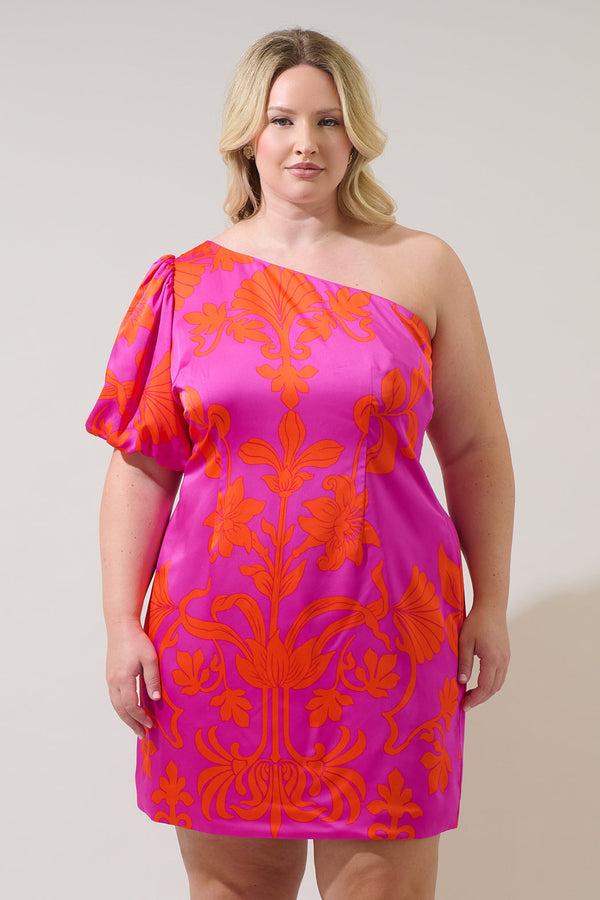 sugarlips Vallie Floral Kesia One Shoulder Mini Dress Curve