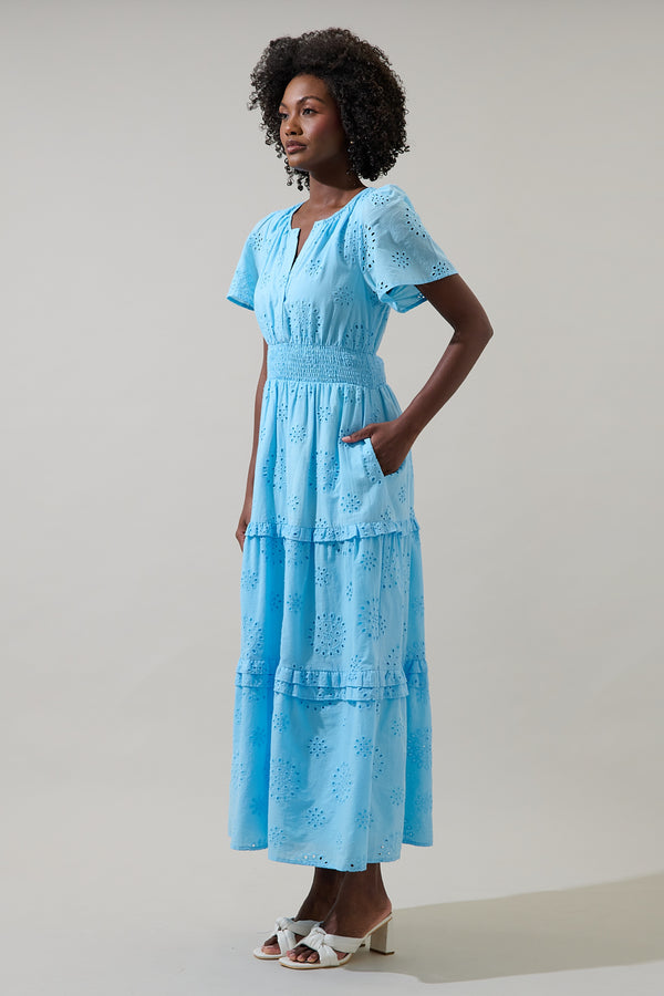 Sugarlips Vanesa Eyelet Palmer Poplin Tiered Maxi Dress