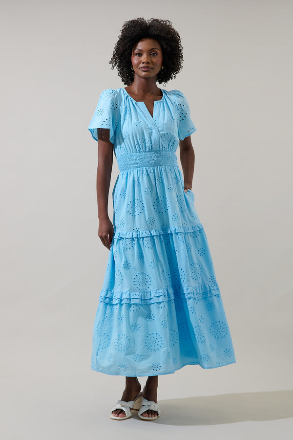 sugarlips Vanesa Eyelet Palmer Poplin Tiered Maxi Dress
