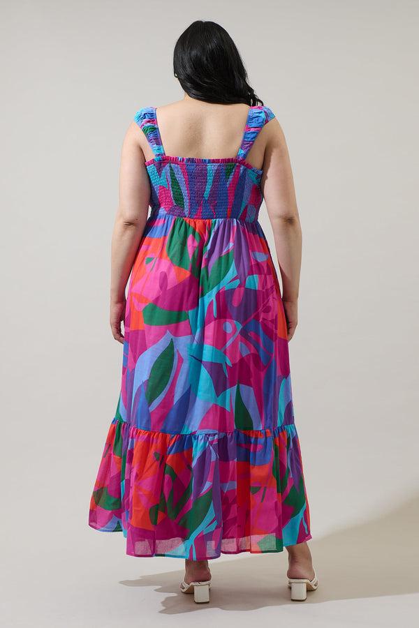 Sugarlips Vemmy Abstract Tayla Smocked Maxi Dress Curve