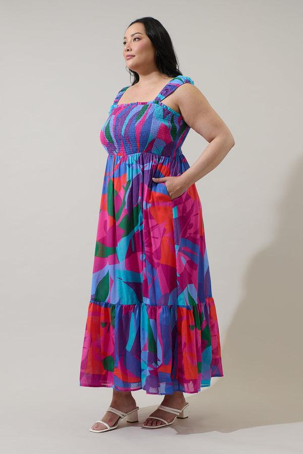 Sugarlips Vemmy Abstract Tayla Smocked Maxi Dress Curve