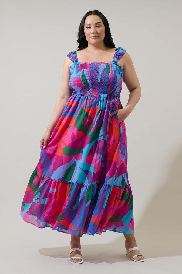 sugarlips Vemmy Abstract Tayla Smocked Maxi Dress Curve