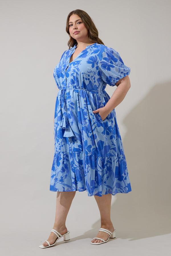 Sugarlips Veran Floral Beth Button Down Midi Dress Curve