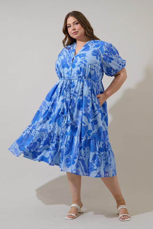 sugarlips Veran Floral Beth Button Down Midi Dress Curve