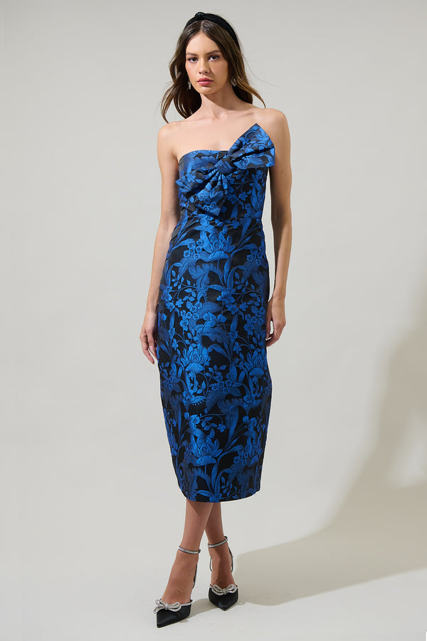 Sugarlips Vernonia Floral Jacquard Lola Bow Strapless Midi Dress