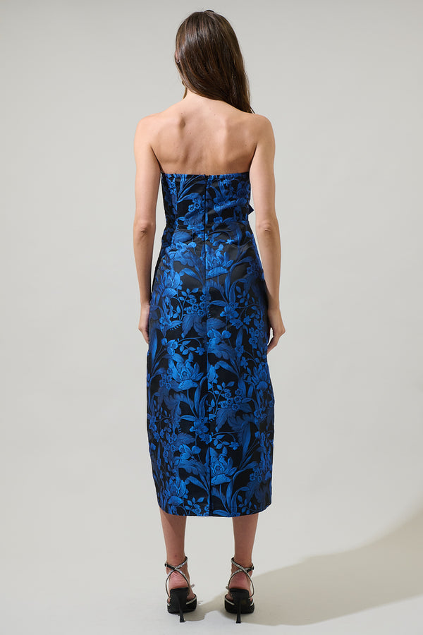 Sugarlips Vernonia Floral Jacquard Lola Bow Strapless Midi Dress