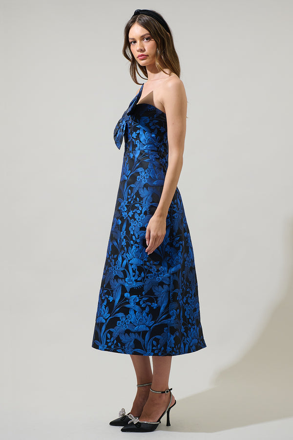 Sugarlips Vernonia Floral Jacquard Lola Bow Strapless Midi Dress