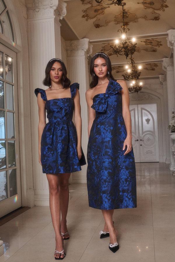 sugarlips Vernonia Floral Jacquard Lola Bow Strapless Midi Dress
