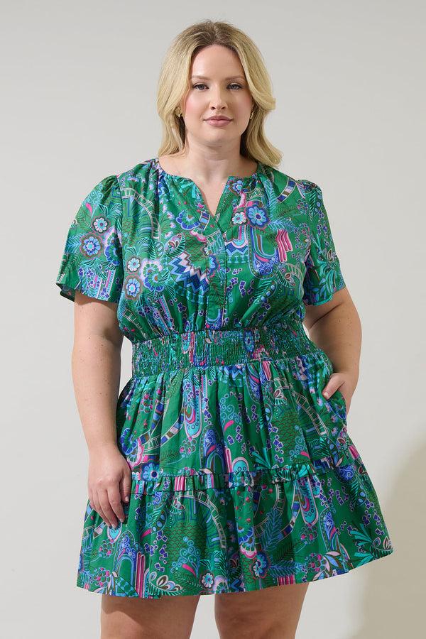 sugarlips Vesper Geo Aylin Smocked Mini Dress Curve