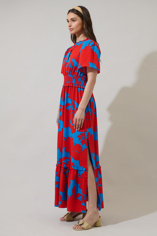 Sugarlips Vianca Floral Valencia Split Neck Maxi Dress