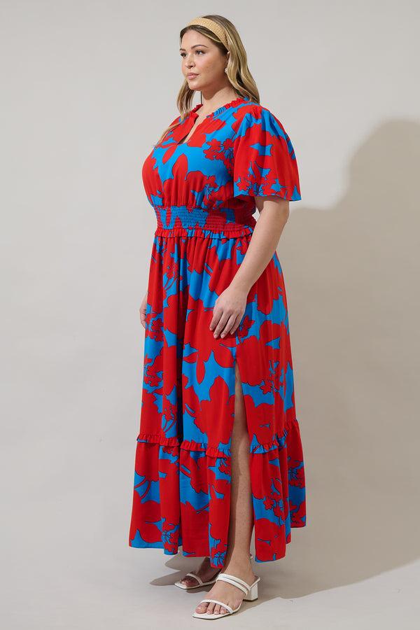 Sugarlips Vianca Floral Valencia Split Neck Maxi Dress Curve