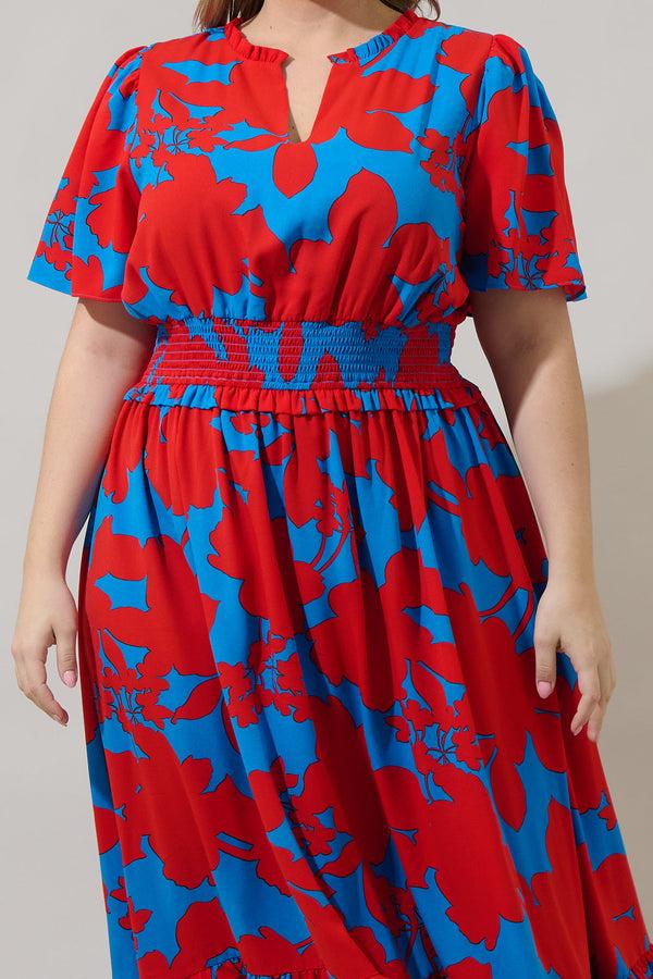 Sugarlips Vianca Floral Valencia Split Neck Maxi Dress Curve
