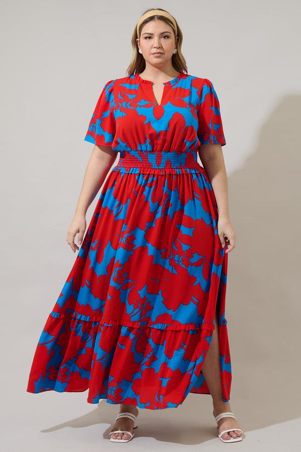 sugarlips Vianca Floral Valencia Split Neck Maxi Dress Curve
