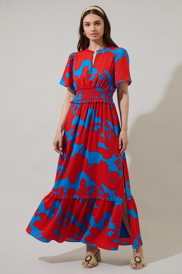 sugarlips Vianca Floral Valencia Split Neck Maxi Dress