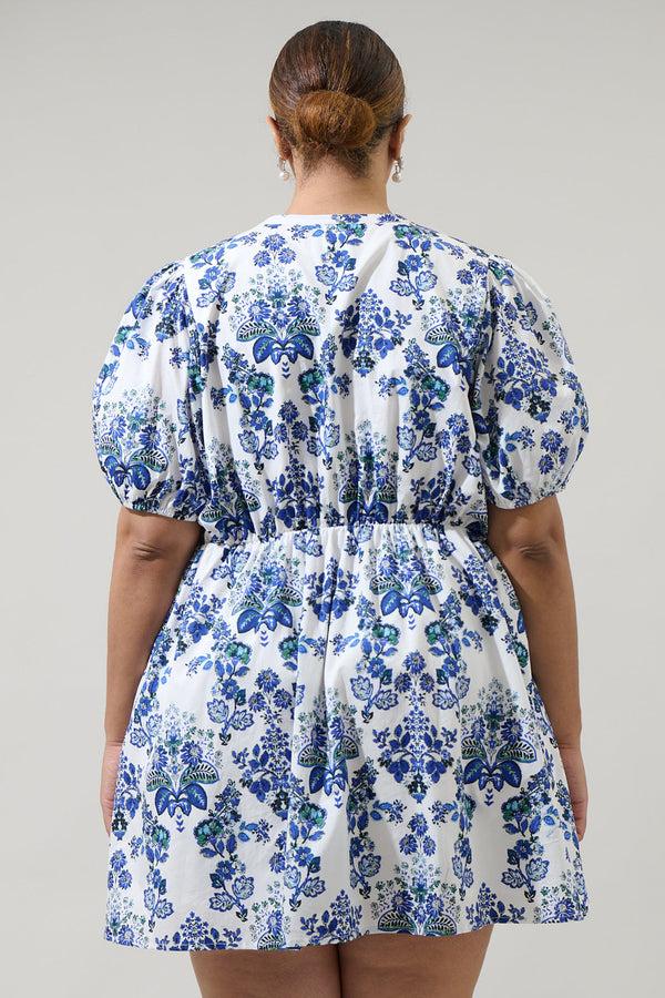 Sugarlips Viara Floral Alba Puff Sleeve Mini Dress Curve