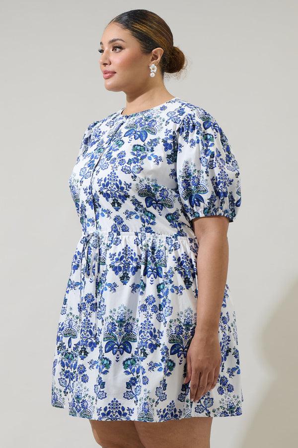 Sugarlips Viara Floral Alba Puff Sleeve Mini Dress Curve