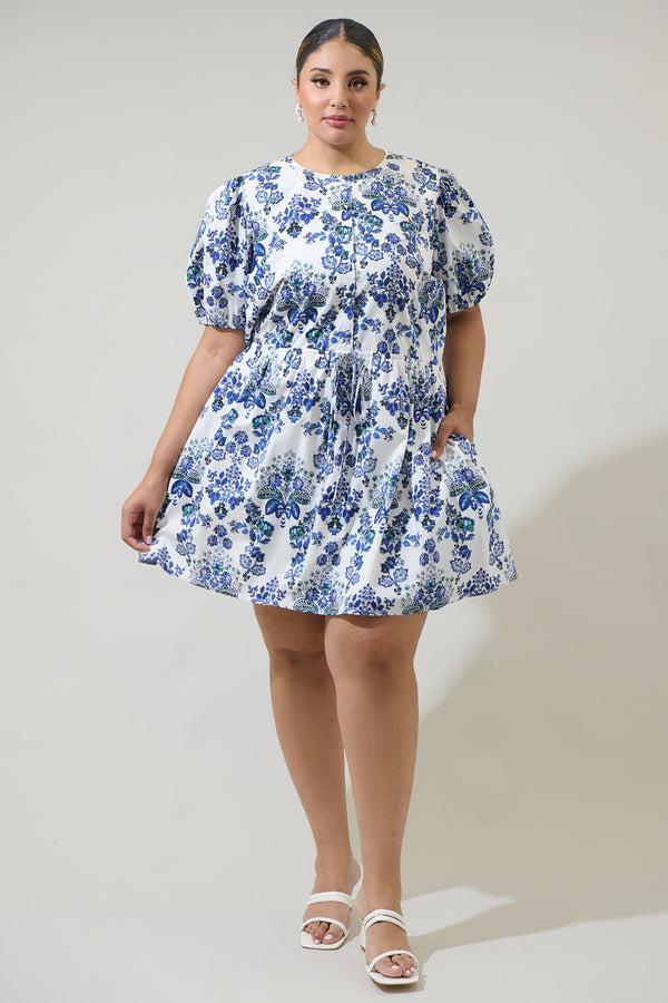 Sugarlips Viara Floral Alba Puff Sleeve Mini Dress Curve