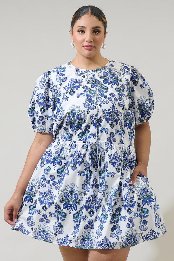 sugarlips Viara Floral Alba Puff Sleeve Mini Dress Curve