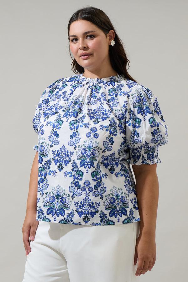 Sugarlips Viara Floral Baretta Short Sleeve Blouse Curve
