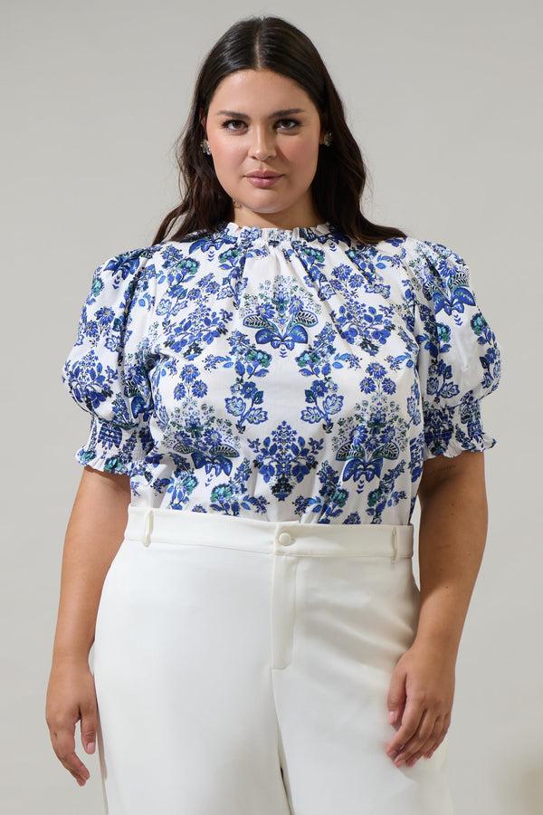 sugarlips Viara Floral Baretta Short Sleeve Blouse Curve
